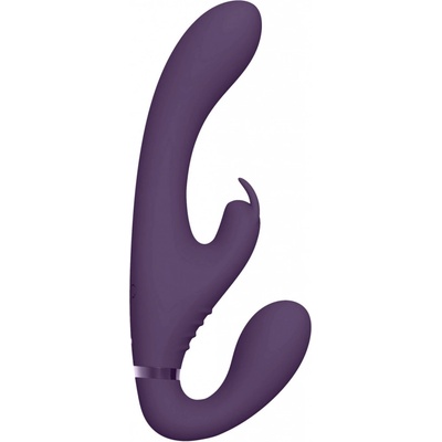 Vive Suki battery operated strapless clip on with bunny clit stimulator purple