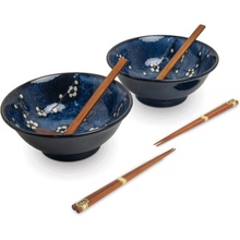 EDO Japan Souprava Japonských mís na Ramen s hůlkami a naběračkou styl Hana Blue 22 cm