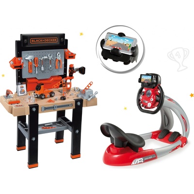 Smoby set pracovná dielňa Black & Decker a elektronický trenažér V8 Driver so zvukom a svetlom
