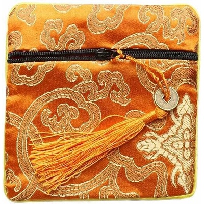 Nefertitis Brokátový sáček oranžový se zipem a mincí pro štěstí 12x12 cm NF12723 - cca 12 x 12 cm