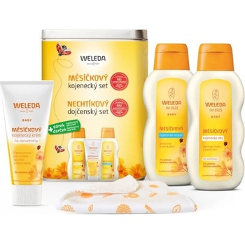 Weleda Nechtíkový dojčenský set kúpeľ 200 ml + olej 200 ml + krém 75 ml + darček - plienka darčeková sada