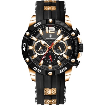 Poedagar Мъжки часовник Poedagar CS1491, силиконова каишка, черно злато, черен циферблат (CS1491)