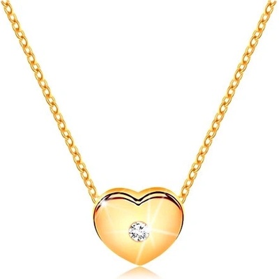 Šperky eshop Diamantový žluté 14K zlato srdíčko s čirým briliantem tenký řetízek S3BT500.01