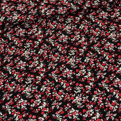 Viskózový úplet 4577/01, červeno-bílé květinky na černé, š.150cm (látka v metráži)
