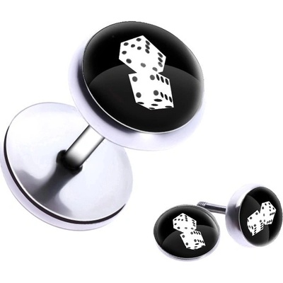 Šperky eshop kulatý fake plug do ucha z oceli hrací kostky glazura PC35.28