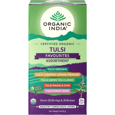 Organic India Favourites Assortment, porcovaný čaj 25 sáčků