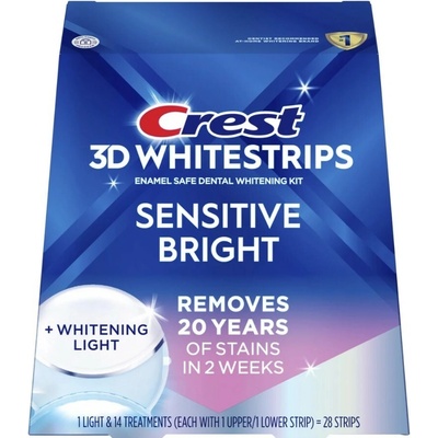 Procter & Gamble Bieliace pásiky Crest 3D Whitestrips SENSITIVE BRIGHT + Whitening Light 28 ks