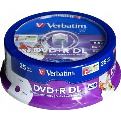 Verbatim DVD+R 8,5GB 8x, Double Layer, AZO, printable, cakebox, 25ks (43667)