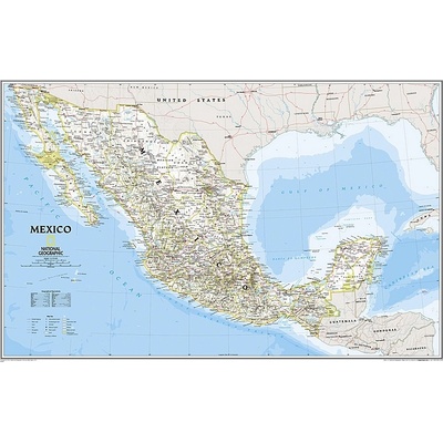 National Geographic Mexiko - nástěnná mapa Classic 90 x 60 cm Varianta: bez rámu v tubusu, Provedení: laminovaná mapa v lištách