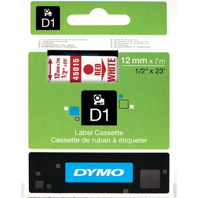 Dymo 45015 D1 Red On White Tape 12mm