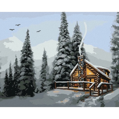Zuty Malování Podle Čísel Zasněžený Srub V Lese D. Rusty Rust 80 x 100 Cm Plátno Rám