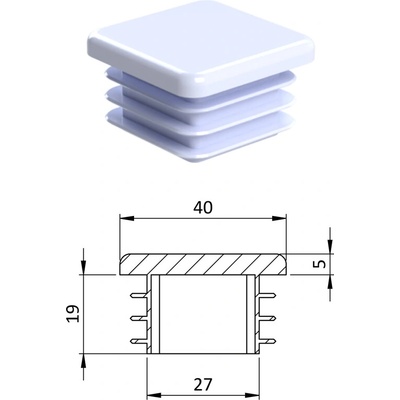 Krytka plastová 40 x 40 x 3 - 5 mm, bílá