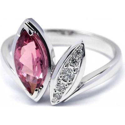 Klenoty Budín Ručně vyrobený prsten z bílého zlata s růžovým turmalínem a diamanty J 28479 17
