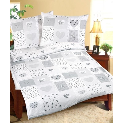 Bellatex povlečení bavlna šedé srdce Patchwork 140x200 70x90