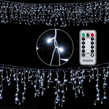 Goleto Vánoční LED řetěz déšť s dálkovým ovládáním 15 m | studená bílá 600 LED
