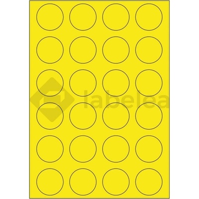 Labelea Samolepiace etikety kruh 40x40 mm farebné papierové, na hárku A4, pre laserovú a atramentovú tlač, Farba etikiet Žltá, Počet hárkov v balení 100 EPY999040PY024S