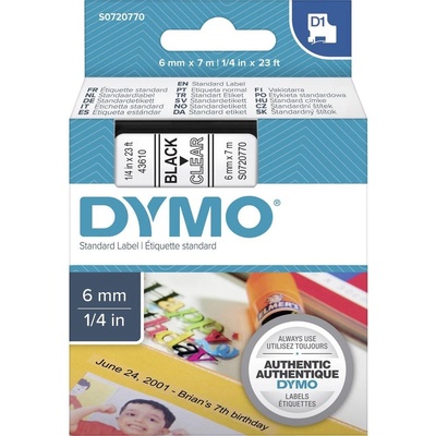 etikety DYMO D1 43610 polyester Farba pásky: priehľadná Farba písma:čierna 6 mm 7 m
