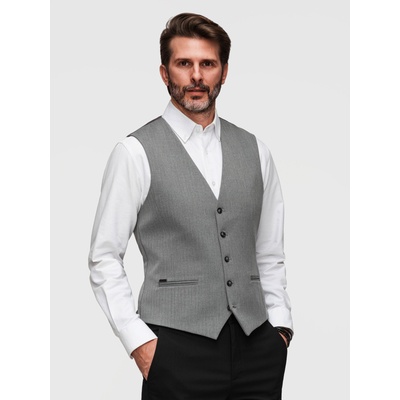 Ombre Clothing Елегантен класически мъжки жилет с рибена кост SLIM FIT - сив V1 V65 Ombre Clothing Ombre Clothing | Siv | МЪЖЕ | S