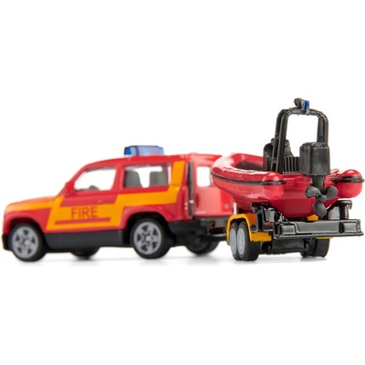1608-SIKU AUTO STRÁŽNELAND ROVER DEFENDER S LOĎOU KOV + PLAST 3+