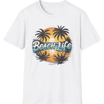 Plážové tričko s potiskem Beach Life unisex Softstyle White