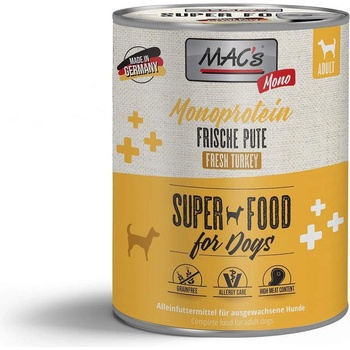 MAC's Dog Sensitive Turkey - Пълноценна консервирана храна за кучета с чувствителен стомах, без зърно, с пуешко месо и моркови, 400 гр