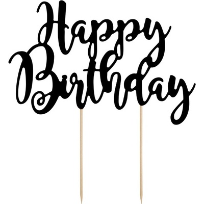 Dekorace na dort "Happy Birthday" ČERNÁ