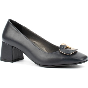 Тъмно сини дамски обувки на ток от естествена кожа