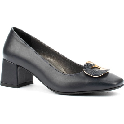 Тъмно сини дамски обувки на ток от естествена кожа