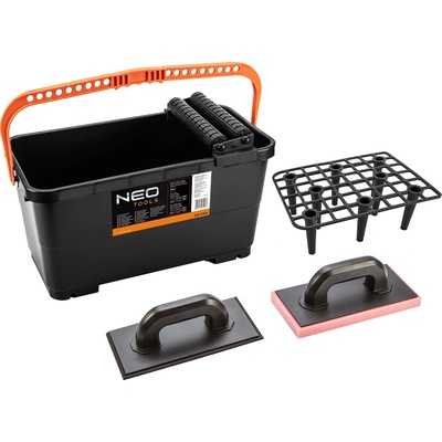 NEO TOOLS Комплект инструменти за поставяне на плочки: контейнер с решетка и ролки 24 л, мистрия с гума, мистрия с мека пяна 50-254 (50-254)
