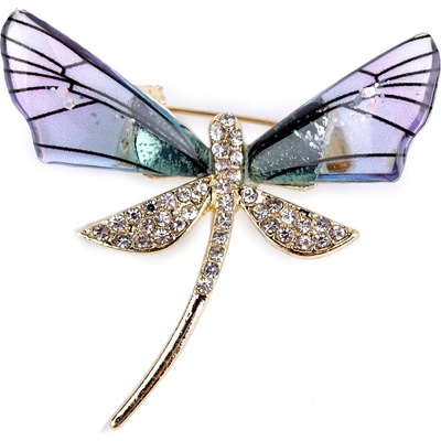 Stoklasa brož s broušenými kamínky vážka, motýl 2 fialová lila vážka