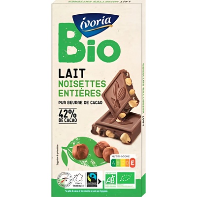 Ivoria BIO Mléčná s celými lískovými oříšky 200 g