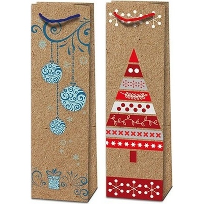 STIL 2031120 vianočná darčeková taška na fľašu, papier hnedý kraft, rozmer 40x12x9cm, rôzne motívy