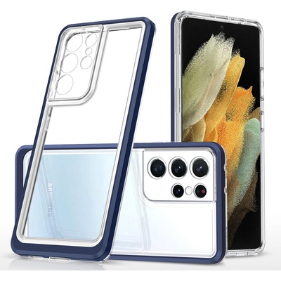 HQWear Прозрачен кейс 3в1 за Samsung Galaxy S22 Ultra с гел рамка, син (9145576243039)