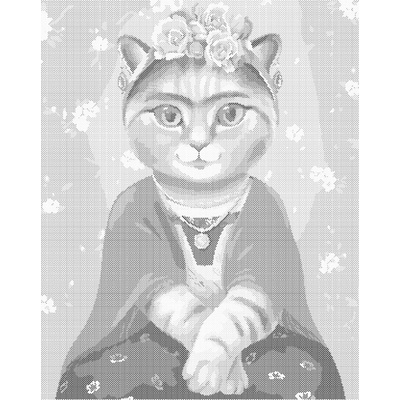 ZUTY Bodkovanie - FRIDA KAHLO AKO MAČKA Rámovanie: vypnuté plátno na rám, Rozmer: 40x50 cm