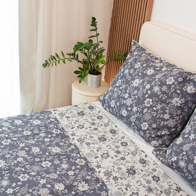 Takoy Mušelínový povlak na polštář 70x90 cm mini květy šedomodré-HT-00763 | 70x90 cm povlak na polštář