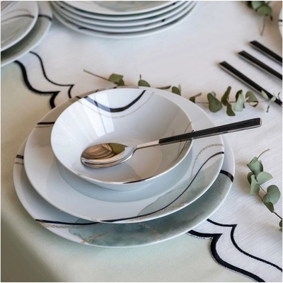 Asir Jídelní sada šedá zelená porcelán 719KTP9882 24 ks