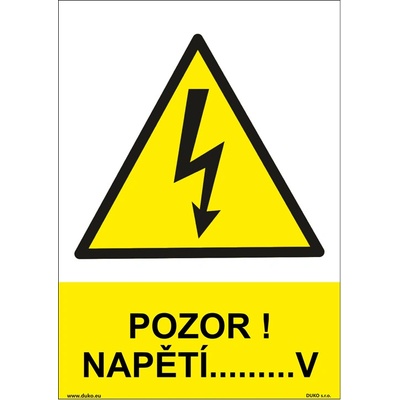DUKO POZOR! NAPĚTÍ Formát: 210 x 297 mm, Materiál: plast 5 mm, samolepící vinylová fólie