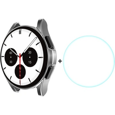 ENKAY Obal s tvrdeným sklom pre Samsung Galaxy Watch 4 Classic 46mm strieborný 34012