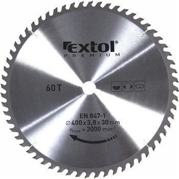 EXTOL PREMIUM pilový kotouč s SK plátky, 400x2,8x30mm, 60T, šířka SK plátků 3,8mm