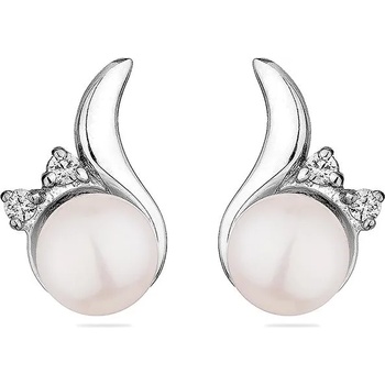 Image 1 of Swan Сребърни обици със сладководни бели перли и циркон IE0323W Swan