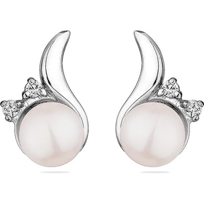 Swan Сребърни обици със сладководни бели перли и циркон IE0323W Swan