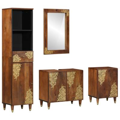 vidaXL Комплект шкафове за баня с чекмедже с врата 4 pcs Меден кафяв (3310149)