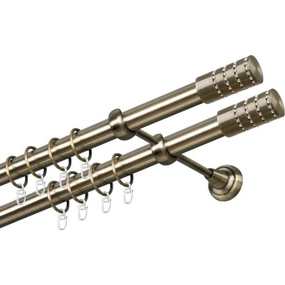 OK-GarnýžeCZ Garnýž kovová dvouřadá 25/25mm Cylinder crystal double mosaz 410 cm do stěny / kroužky s háčkem