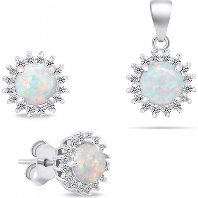 Brilio Silver Stříbrný set šperků se zirkony a bílým opálem SET231W