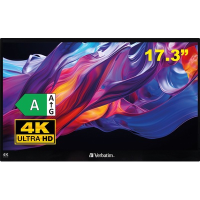 Монитор VERBATIM PMT-17-4K Portable Touchscreen, 17.3" IPS Touch, 4K Ultra HD (3840x2160) 60Hz, 16: 9, 6ms, 400cd/m2, 1200: 1, AMD FreeSync, Speaker 2x1W, HDMI, 2xUSB-C, Black (32239)