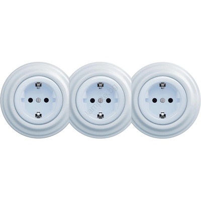Reblig - Тройна ретро домашна розетка с рамка SCHUKO 230V, синя (RG0027B)