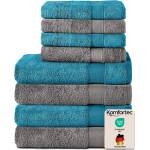 Komfortec set of 8 towels, 4 bath towels 70x140 cm & 4 hand towels 50x100 cm, 100% cotton terry cloth, fluffy and absorbent, anthracite/turquoise - 4er-50x100-und-4er-70x140-anth-turkis (4er-50x100-und-4er-70x1