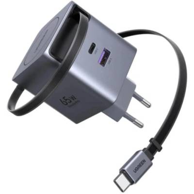 UGREEN 65W USB-C GaN бързо зарядно устройство с прибиращ се кабел X615