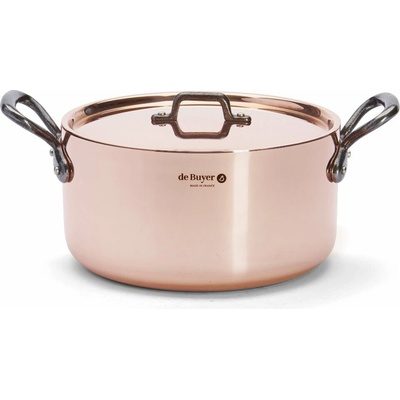 de Buyer Měděný hrnec s poklicí PRIMA MATERA 24cm 5,4l tmavá rukojeť