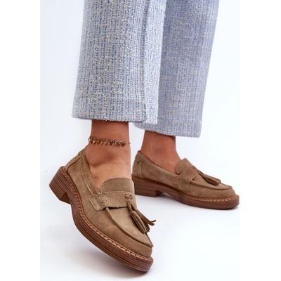 S. Barski Dámské Semišové Mokasíny S Trojúhelníkovým Lemem D&A Hnědé bílá